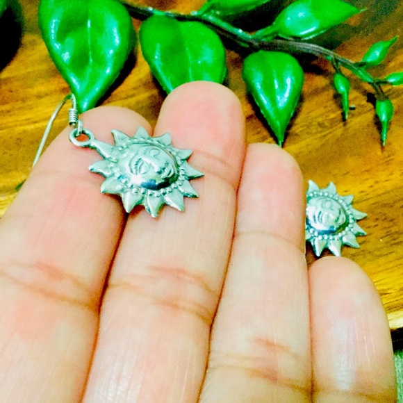 Vintage Sun Face Earrings- Sterling Silver 925 - Picture 5 of 7